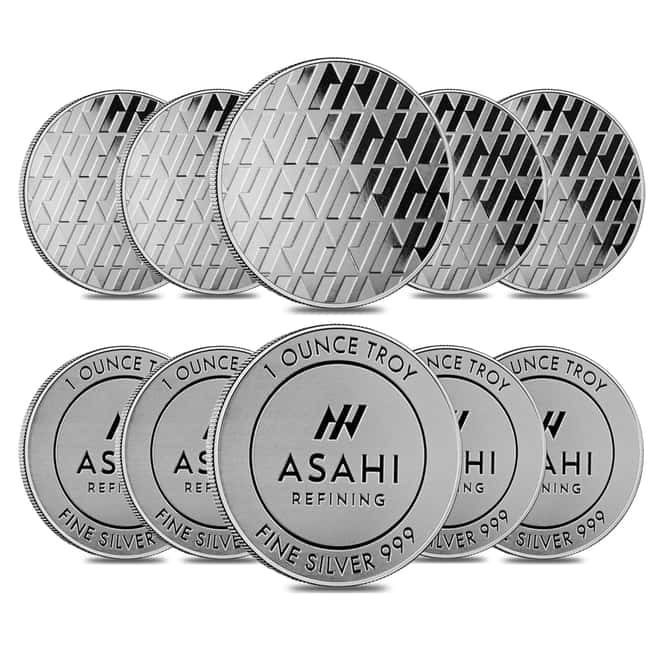 Lot of 10 - 1 oz Asahi Silver Round .999 Fine