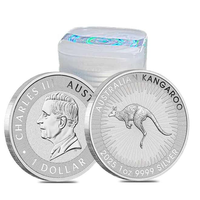 Roll of 25 - 2025 1 oz Australian Silver Kangaroo Perth Mint BU