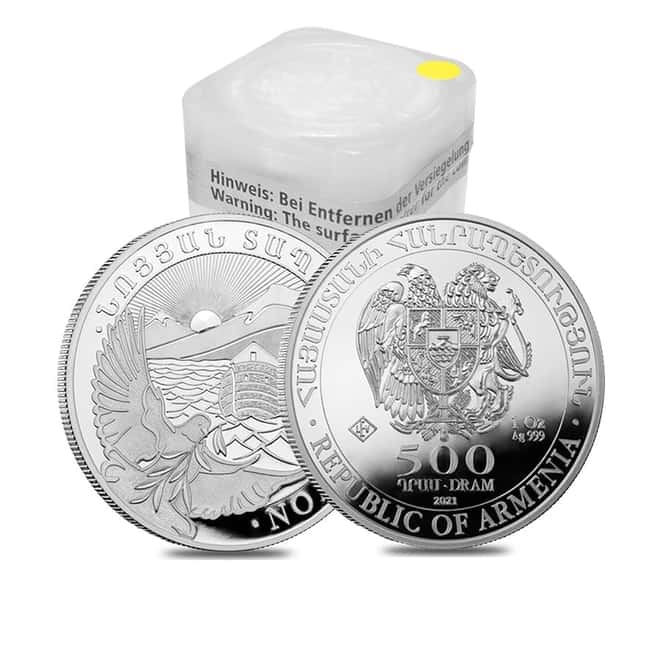 Lot of 20 - 2021 Armenia 1 oz Noah's Ark Silver Coin 500 Drams .999 Fine BU (Roll, Tube of 20)