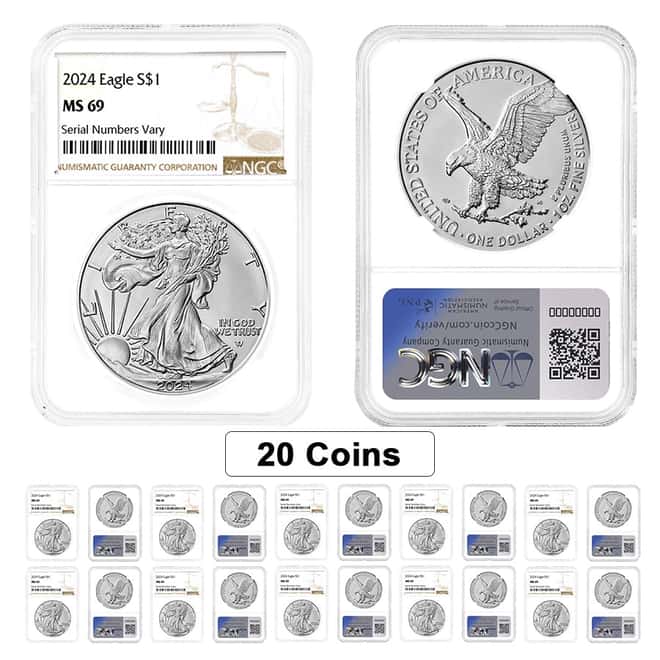 Lot of 20 - 2024 1 oz Silver American Eagle NGC MS 69