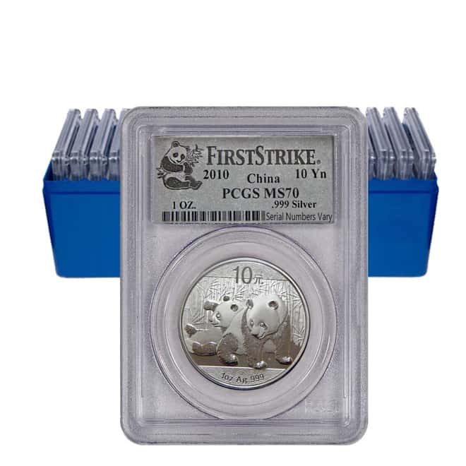 2010 1 oz China Silver Panda 10 Yuan PCGS MS 70 First Strike