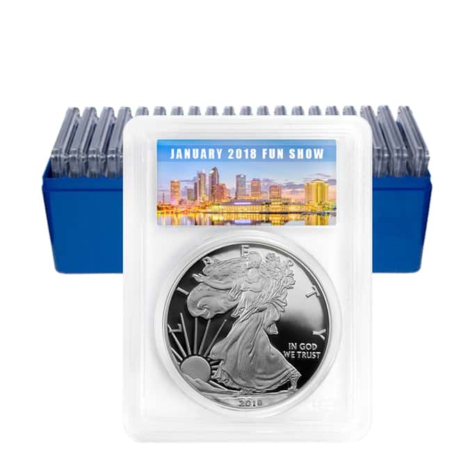 2018-W 1 oz Proof Silver American Eagle PCGS PF 70 DCAM First Strike (Fun Show Label) 