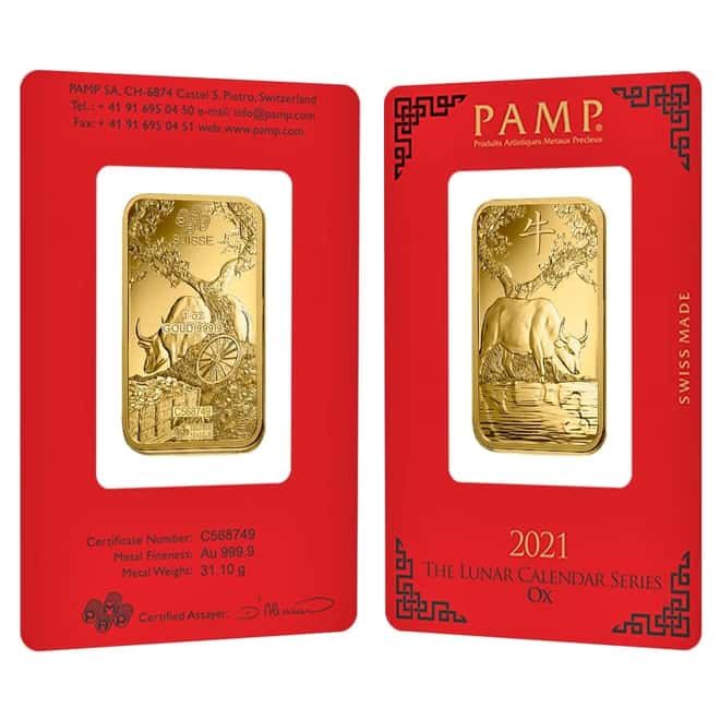 1 oz PAMP Suisse Year of the Ox Gold Bar (In Assay)