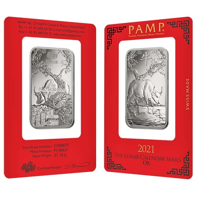 1 oz PAMP Suisse Year of the Ox Platinum Bar (In Assay)