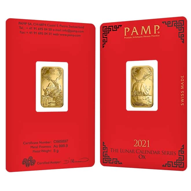 5 gram PAMP Suisse Year of the Ox Gold Bar (In Assay)