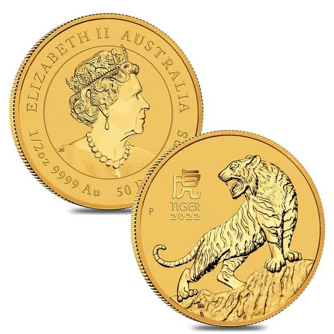 2022 1/2 oz Gold Lunar Year of The Tiger BU Australia Perth Mint In Cap