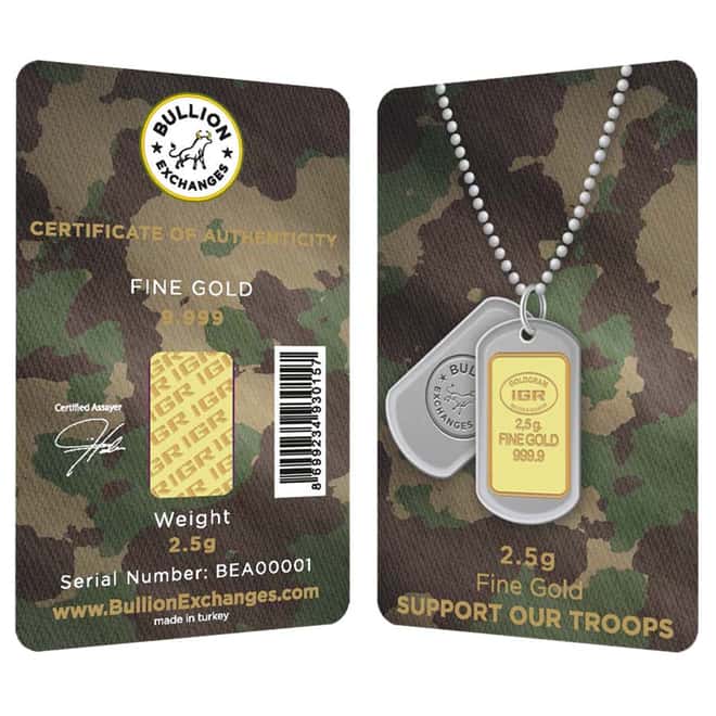 2.5 Gram Gold Bullion Exchanges Army Camouflage Istanbul Gold Refinery (IGR) .9999 Bar (In Assay)