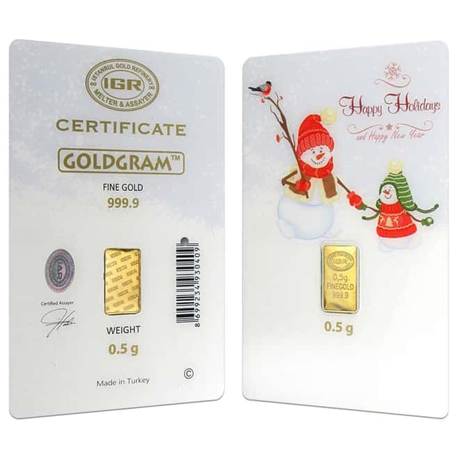 1/2 gram Istanbul Gold Refinery Bar (IGR) .9999 Fine (Holiday Assay)