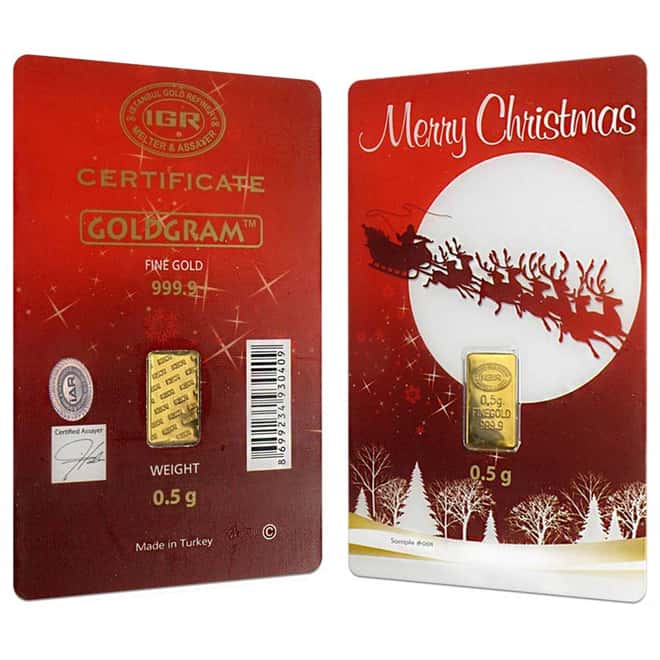 1/2 gram Istanbul Gold Refinery Bar (IGR) .9999 Fine (Christmas Assay)