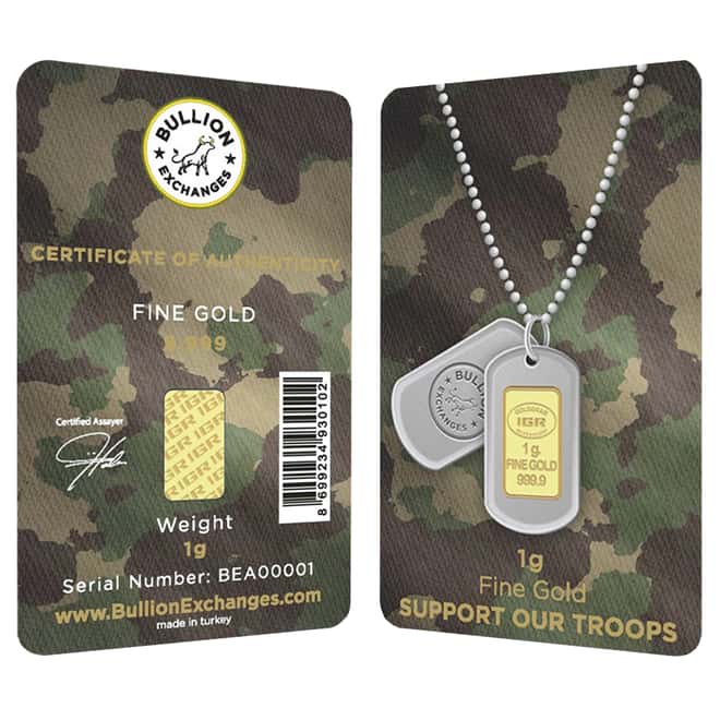 1 Gram Gold Bullion Exchanges Army Camouflage Istanbul Gold Refinery (IGR) .9999 Bar (In Assay)