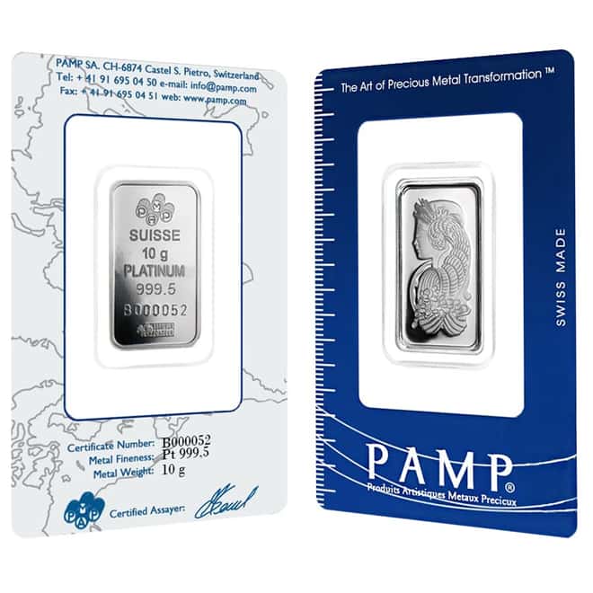 10 gram PAMP Suisse Lady Fortuna Platinum Bar .9995 Fine (In Assay)