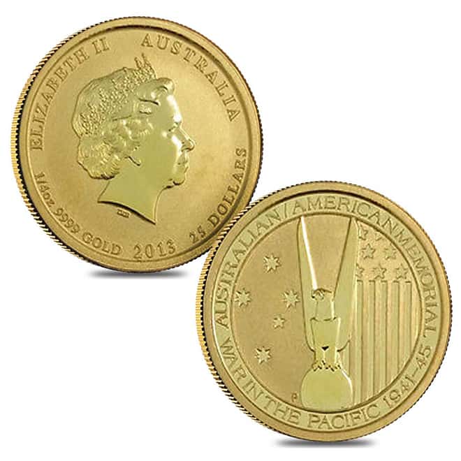 2013 Australia 1/4 oz Gold $25 War in the Pacific BU In Cap
