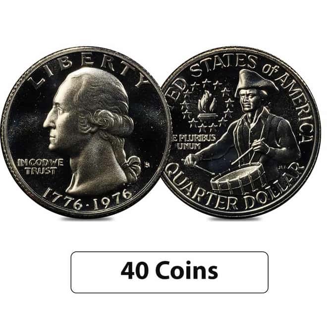 $10 Face Value 1976 Proof Bicentennial Washington Quarter 40% Silver 40 Coins