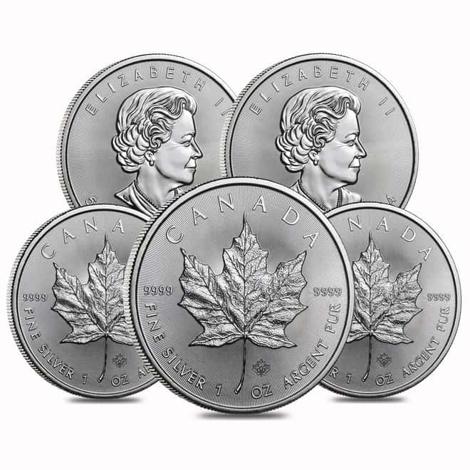 Lot of 5 - 2014 1 oz Silver Canadian Maple Leaf Coin