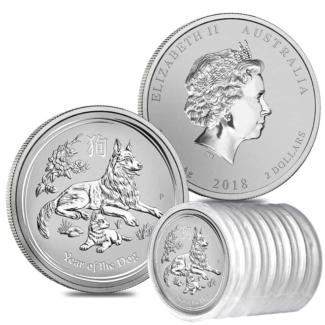 2018 2 oz Silver Lunar Year of The Dog BU Australian Perth Mint In Cap