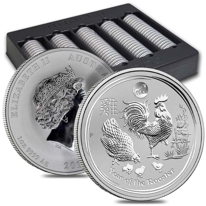 2017 1 oz Silver Lunar Year of The Rooster Lion Privy BU Australian Perth Mint In Cap