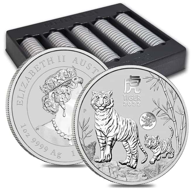 Roll of 20 - 2022 1 oz Silver Lunar Year of The Tiger Dragon Privy BU Australian Perth Mint In Cap (Tube, Lot of 20)