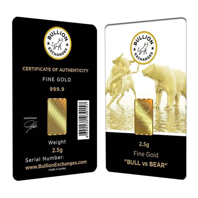 2.5 Gram Bullion Exchanges "BULL vs BEAR" Istanbul Gold Refinery (IGR) .9999 Gold Bar (In Assay) 