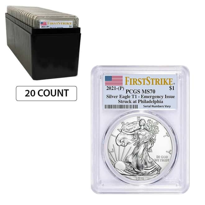 Lot of 20 - 2021 (P) 1 oz Silver American Eagle PCGS MS 70 FS Emergency Issue