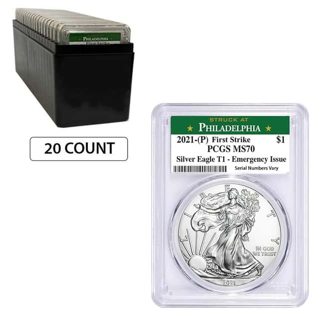 Lot of 20 - 2021 (P) 1 oz Silver American Eagle PCGS MS 70 FS (Philadelphia) Emergency Issue