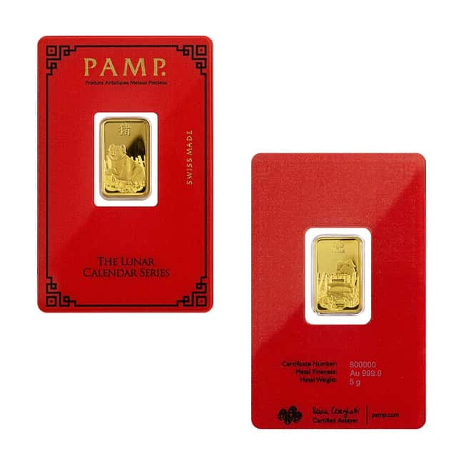 12 x 5 gram PAMP Suisse Lunar Series Gold Bar Set (In Assay)