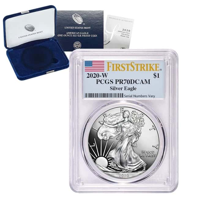 2020-W 1 oz Proof Silver American Eagle PCGS PF 70 DCAM FS (w/Box & COA)