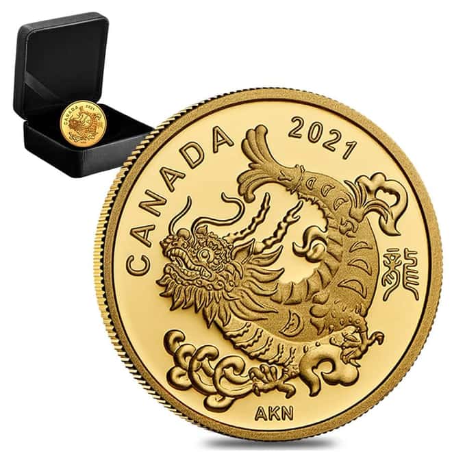 2021 Canada 1/20 oz Triumphant Dragon Proof Gold Coin .9999 Fine (w/Box & COA)