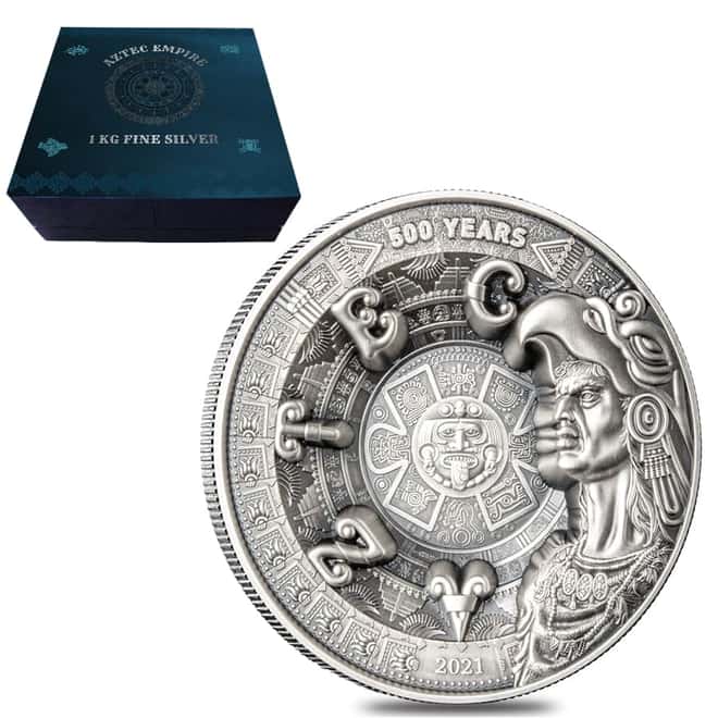 2021 1 kilo Silver Aztec Empire Multilayered High Relief Coin Samoa .999 Fine (w/Box & COA)