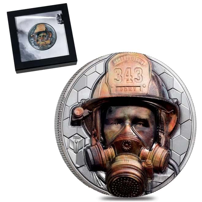 2021 3 oz Proof Silver Real Heroes - Firefighter Cook Islands Coin .999 Fine (w/Box & COA)