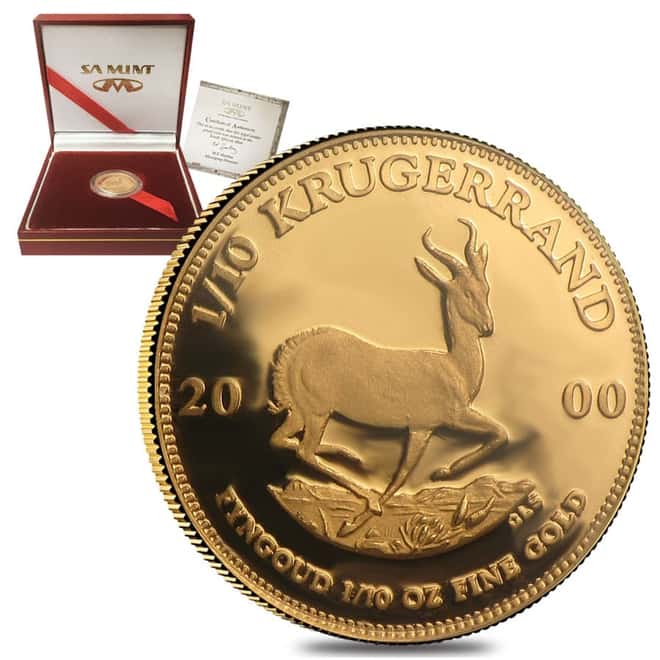 2000 South Africa 1/10 oz Proof Gold Krugerrand (w/Box & COA)