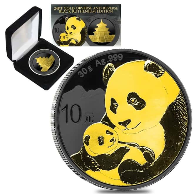 2019 30 gram Chinese Silver Panda 10 Yuan .999 Fine Black Ruthenium 24K Gold Edition (w/Box & COA)