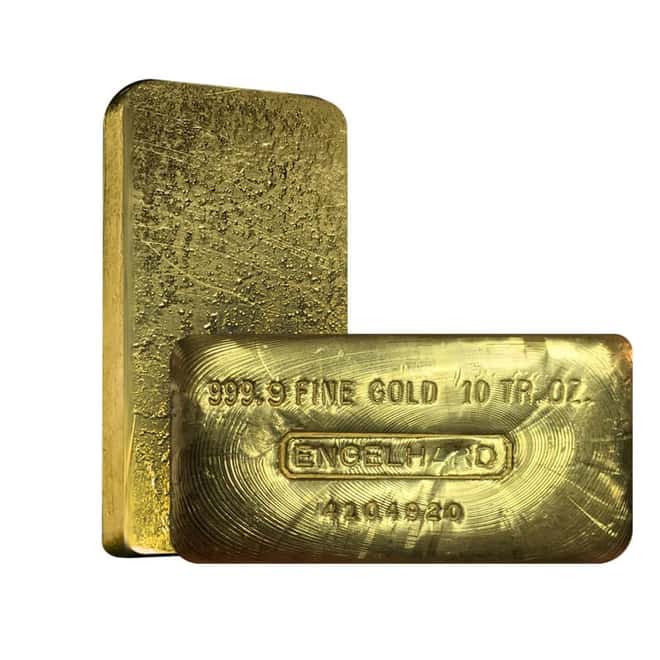 10 oz Engelhard Gold Vintage Loaf Style Bar .9999 Fine