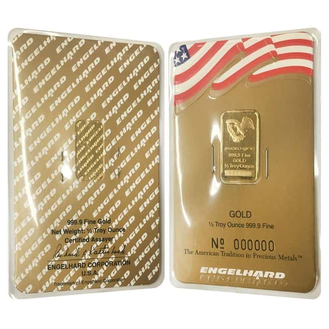 1/2 oz Engelhard Gold Vintage Bar .9999 Fine (In Assay)