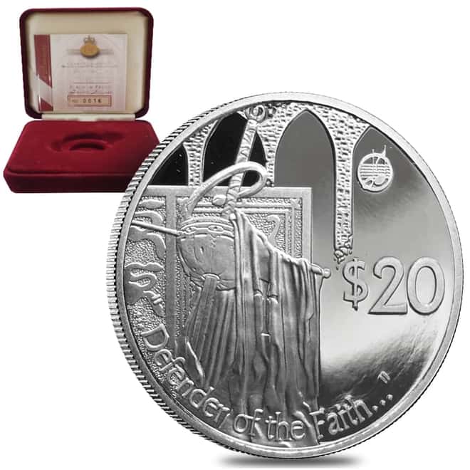 2002 1/2 oz Fiji Defender of the Faith $20 Proof Platinum Coin (w/Box & COA)
