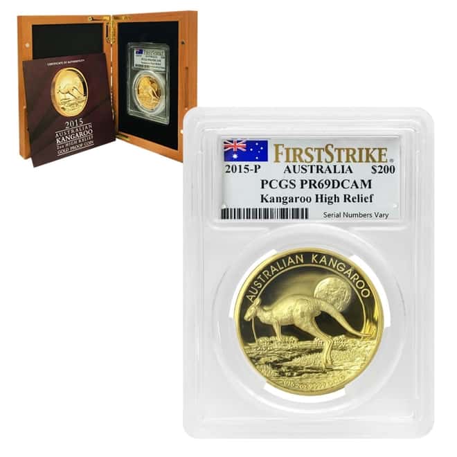 2015 2 oz Australian High Relief Proof Gold Kangaroo Coin PCGS PF 69 FS (w/Box)