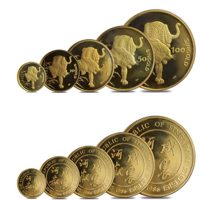 1986 1.9 oz Singapore Year of the Tiger Proof Gold 5 - Coin Set (Sealed)