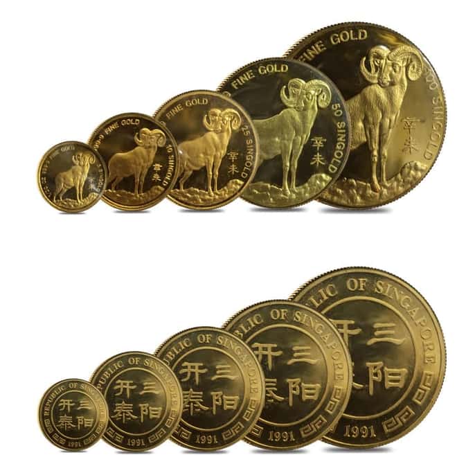 1991 1.9 oz Singapore Year of the Goat Proof Gold 5 - Coin Set (Sealed)