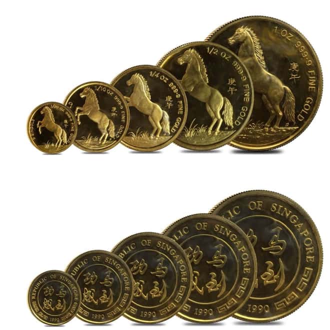 1990 1.9 oz Singapore Year of the Horse Proof Gold 5 - Coin Set (Sealed)