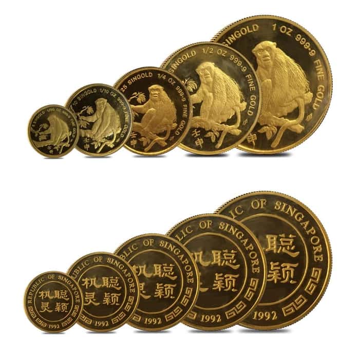 1992 1.9 oz Singapore Year of the Monkey Proof Gold 5 - Coin Set (Sealed)