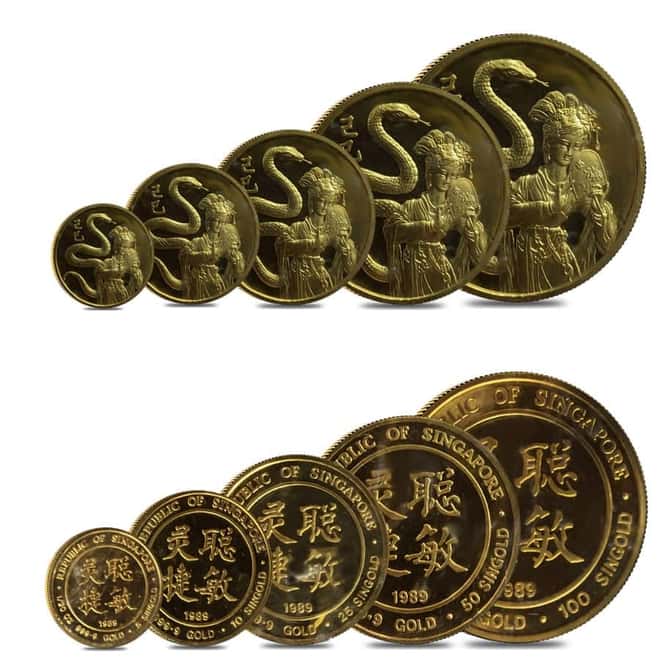 1989 1.9 oz Singapore Year of the Snake Proof Gold 5 - Coin Set (Sealed)