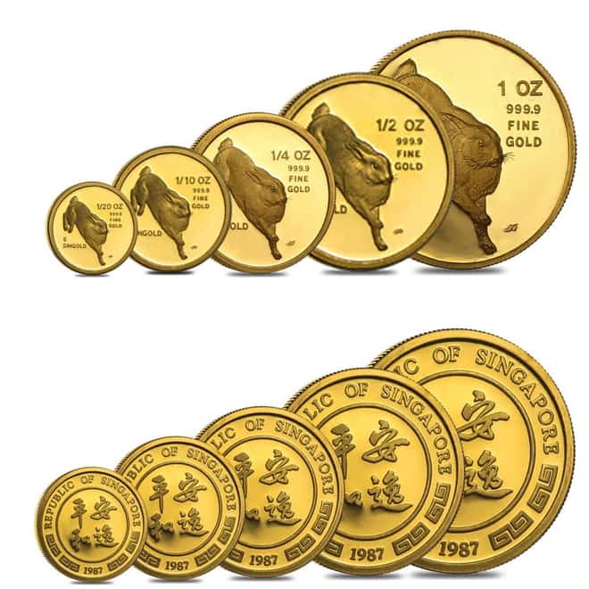 1987 1.9 oz Singapore Year of the Rabbit Proof Gold 5 - Coin Set (Sealed)