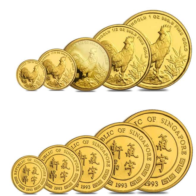 1993 1.9 oz Singapore Year of the Rooster Proof Gold 5 - Coin Set (Sealed)