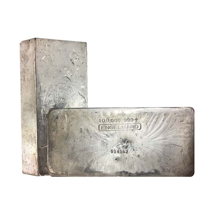 100 oz Engelhard Silver Vintage Bar .999+ Fine (1st Series 6-digit serial variation)