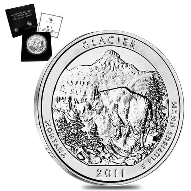 2011-P 5 oz Silver America the Beautiful ATB Montana Glacier Uncirculated Coin (w/Box & COA)
