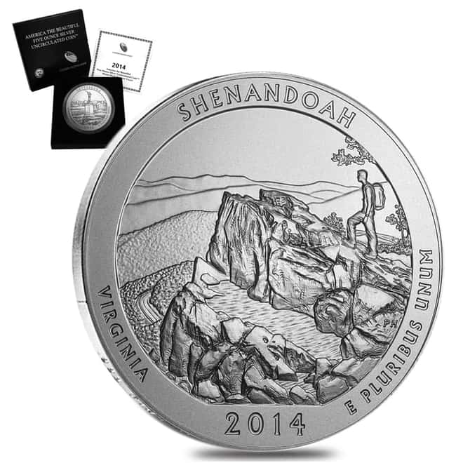 2014-P 5 oz Silver America the Beautiful ATB Virginia Shenandoah Uncirculated Coin (w/Box & COA)