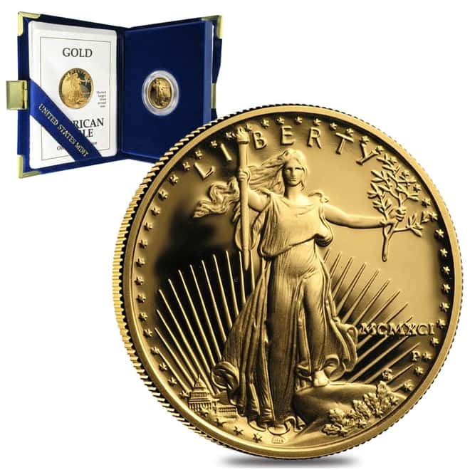 1991 P 1/4 oz $10 Proof Gold American Eagle (w/Box & COA) 