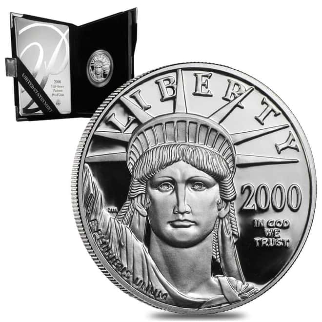 2000 W 1/2 oz $50 Proof Platinum American Eagle Coin (w/Box & COA)