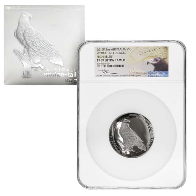 2016 5 oz Silver Australian Wedge-Tailed Eagle High Relief Coin NGC PF 69 UCAM (w/Box & COA)