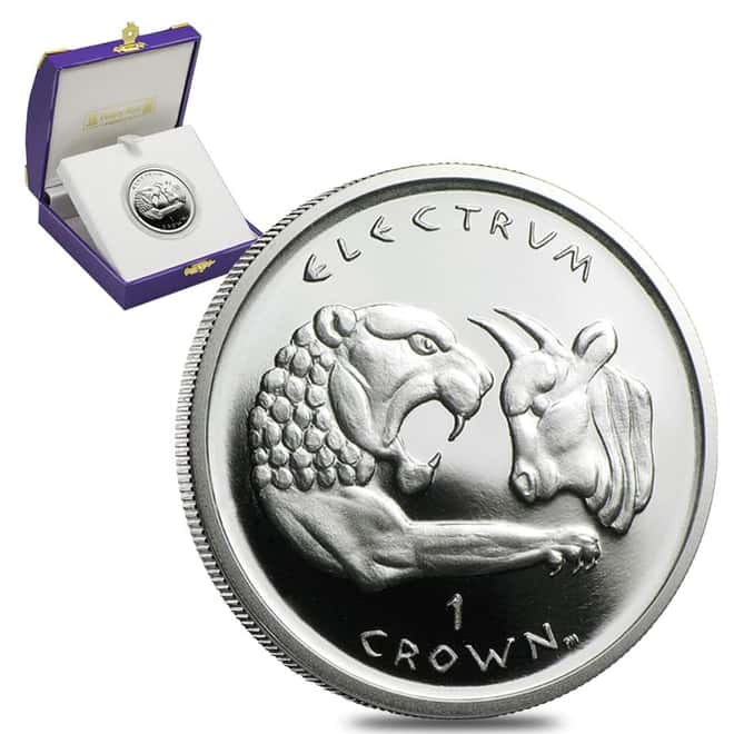 2002 1 oz Gold/Silver Gibraltar Electrum 1 Crown Proof Bimetal Coin (w/Box)
