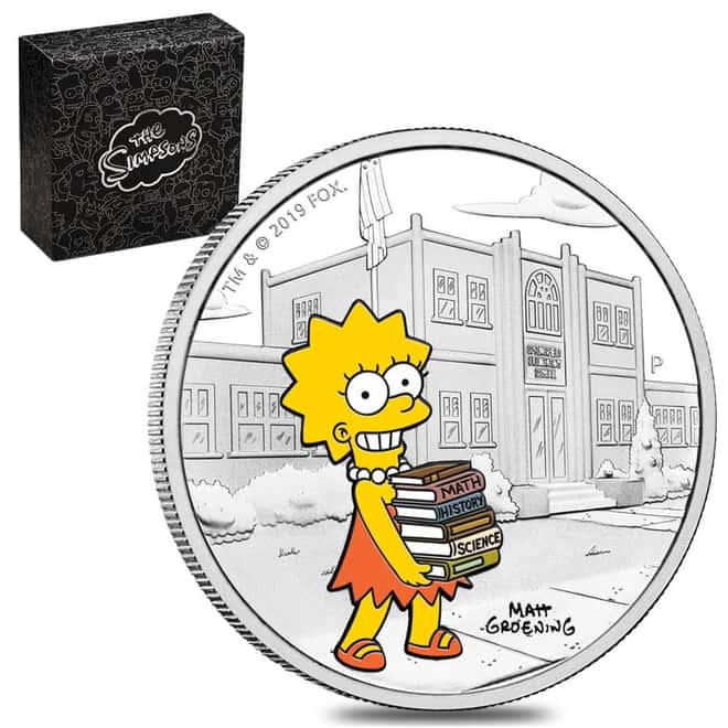 2019 1 oz Tuvalu Proof Lisa Simpson Silver Coin .9999 Fine Silver (Colorized)